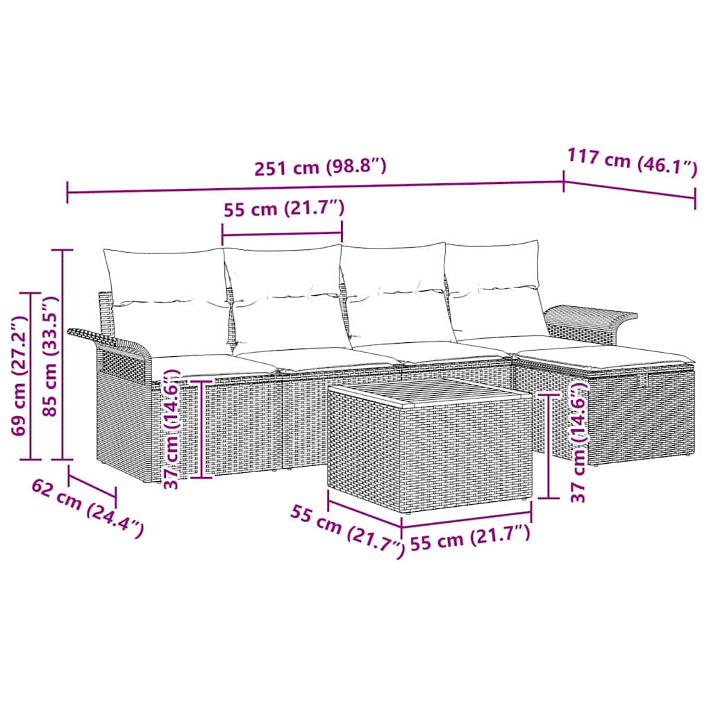 Conjunto de Sofá de Jardim 6 pcs Preto Rattan Sintético