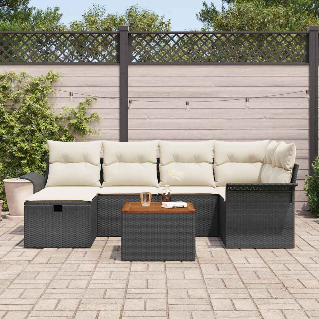 Conjunto de Sofá de Jardim 7 pcs Preto Rattan Sintético