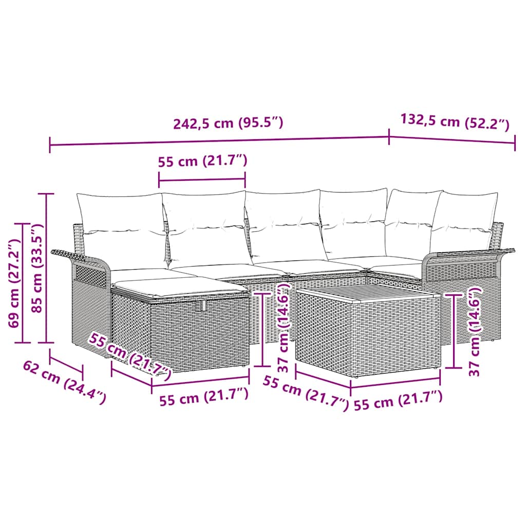 Conjunto de Sofá de Jardim 7 pcs Preto Rattan Sintético