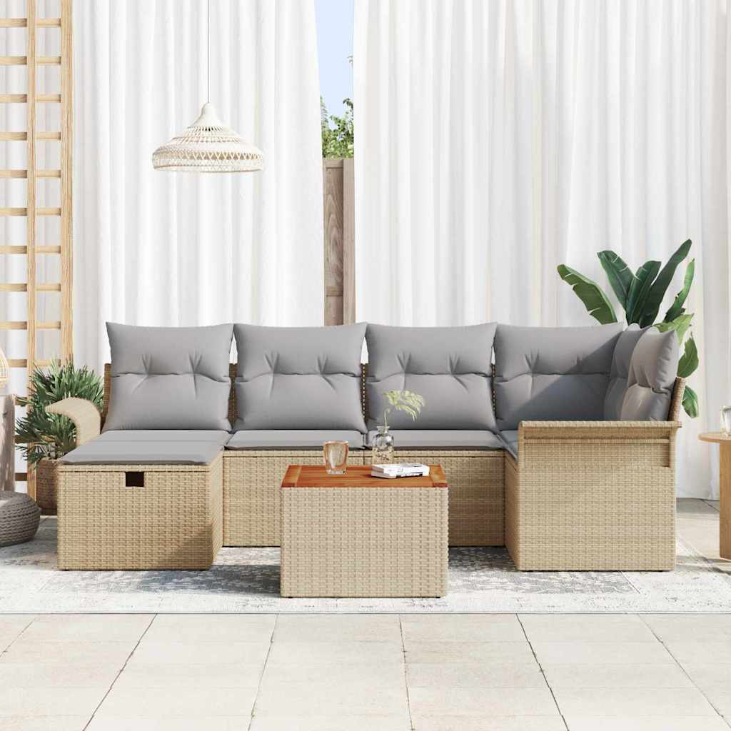 Conjunto de Sofá de Jardim 7 pcs Bege Rattan Sintético