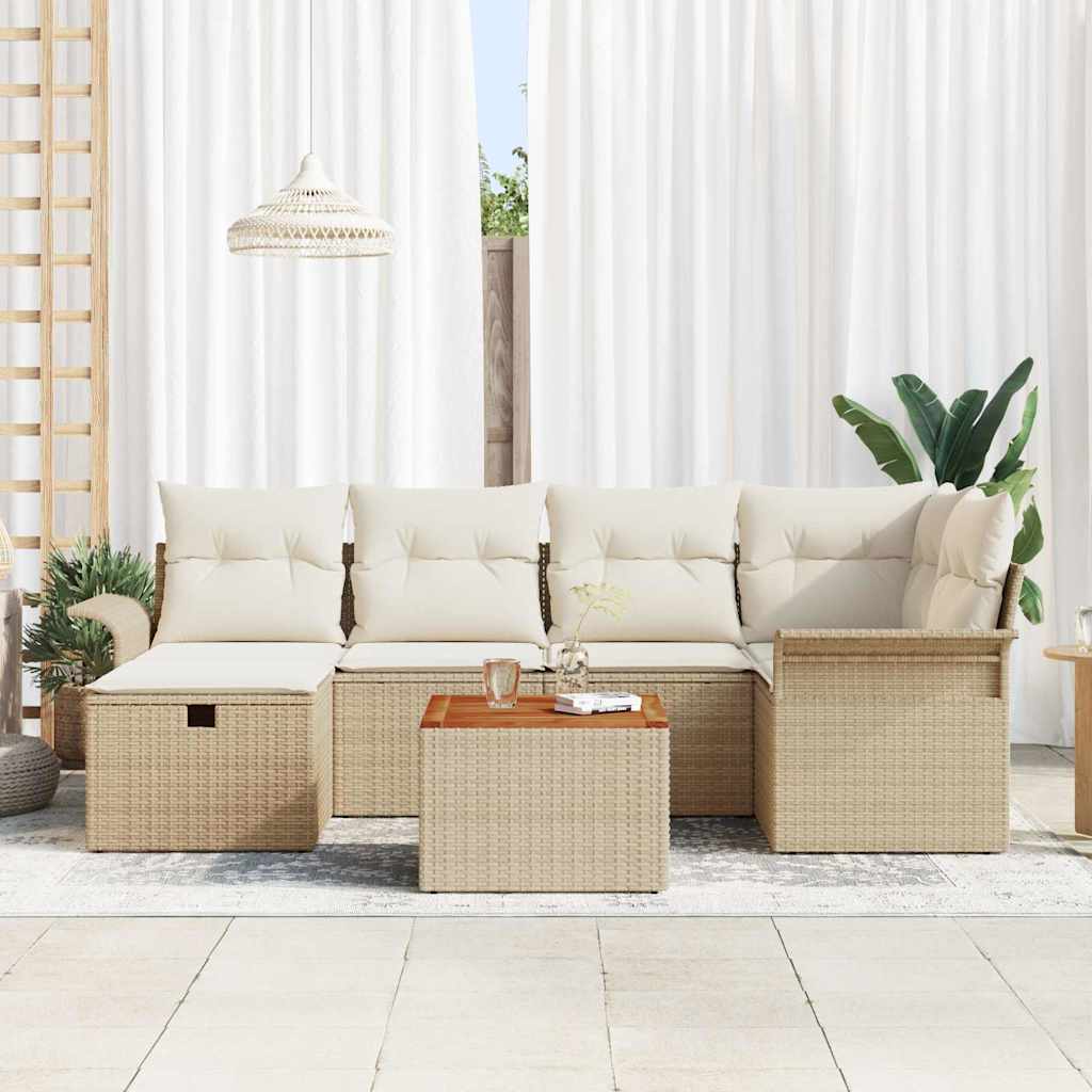 Conjunto de Sofá de Jardim 7 pcs Bege Rattan Sintético