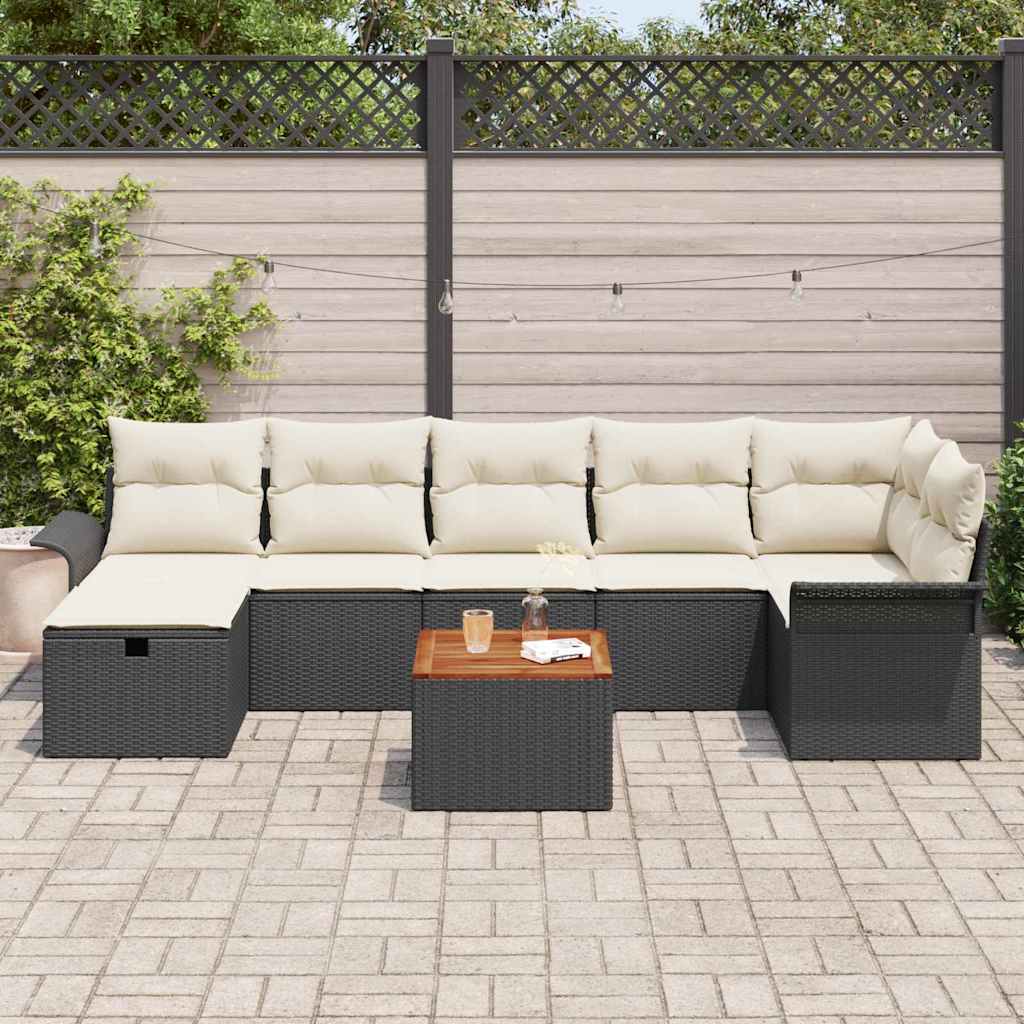 Conjunto de Sofá de Jardim 8 pcs Preto vime PE