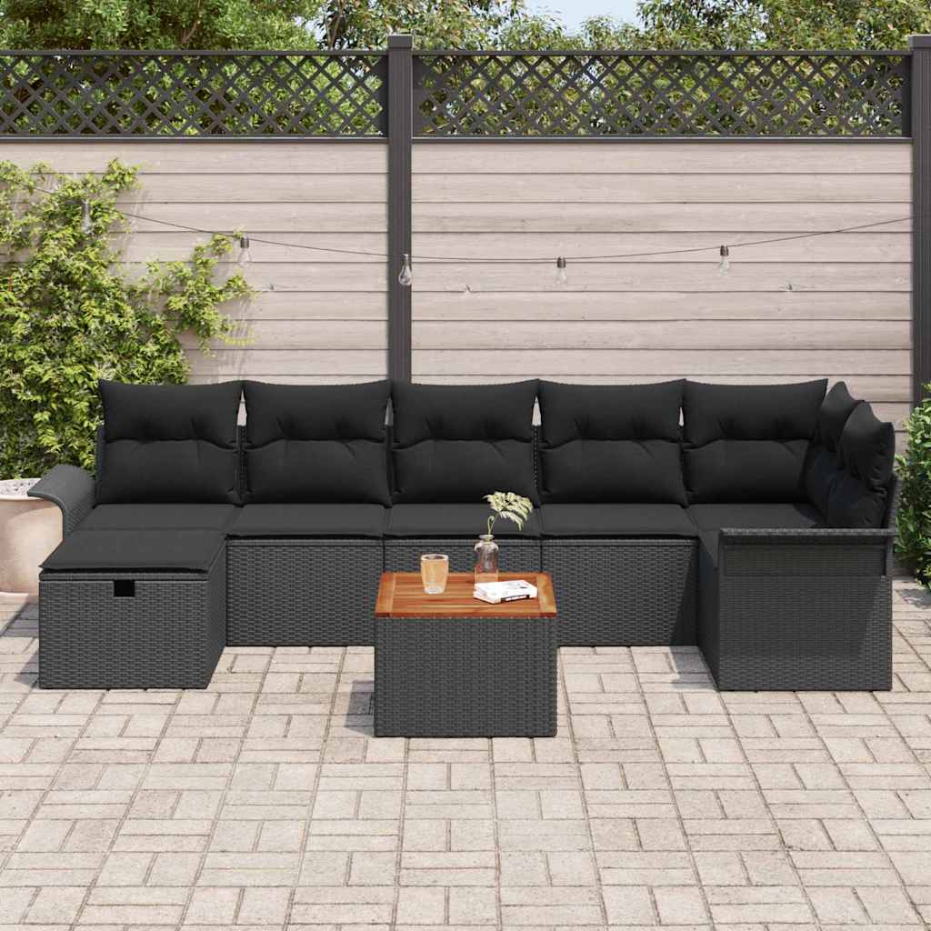 Conjunto de Sofá de Jardim 8 pcs Preto vime PE