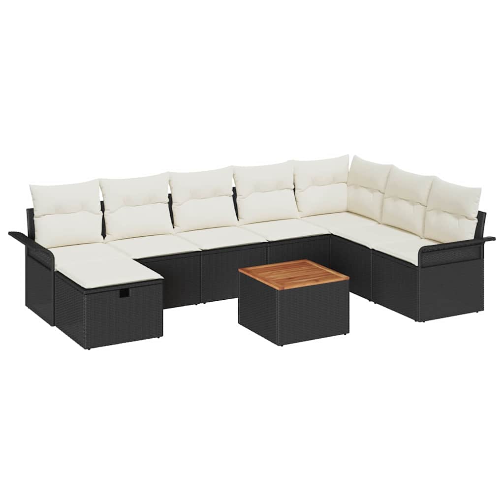 Conjunto de Sofá de Jardim 9 pcs Preto Rattan Sintético