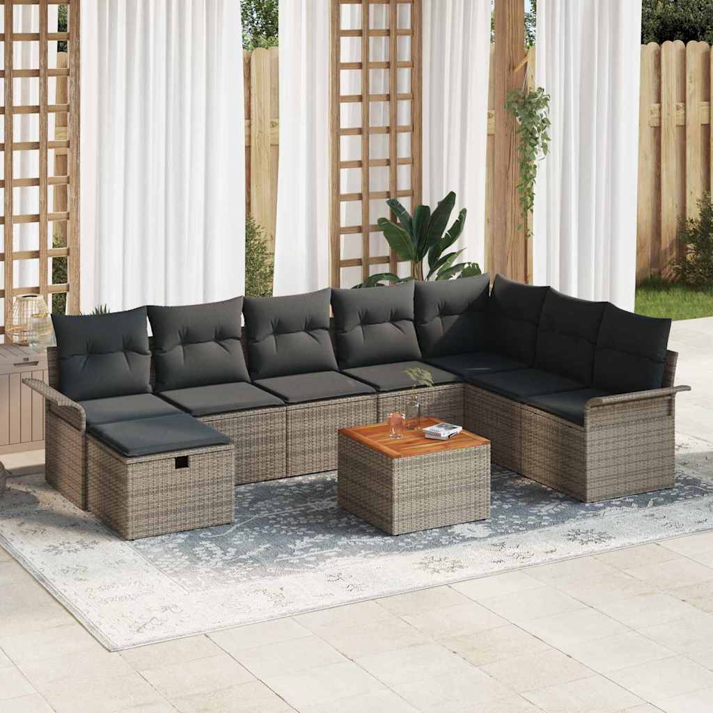 Conjunto de Sofá de Jardim 9 pcs Cinzeto Rattan Sintético