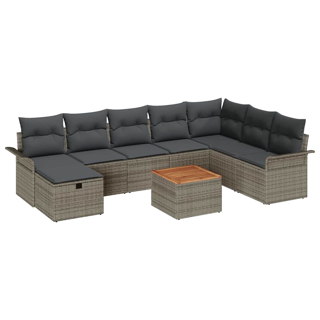 Conjunto de Sofá de Jardim 9 pcs Cinzeto Rattan Sintético