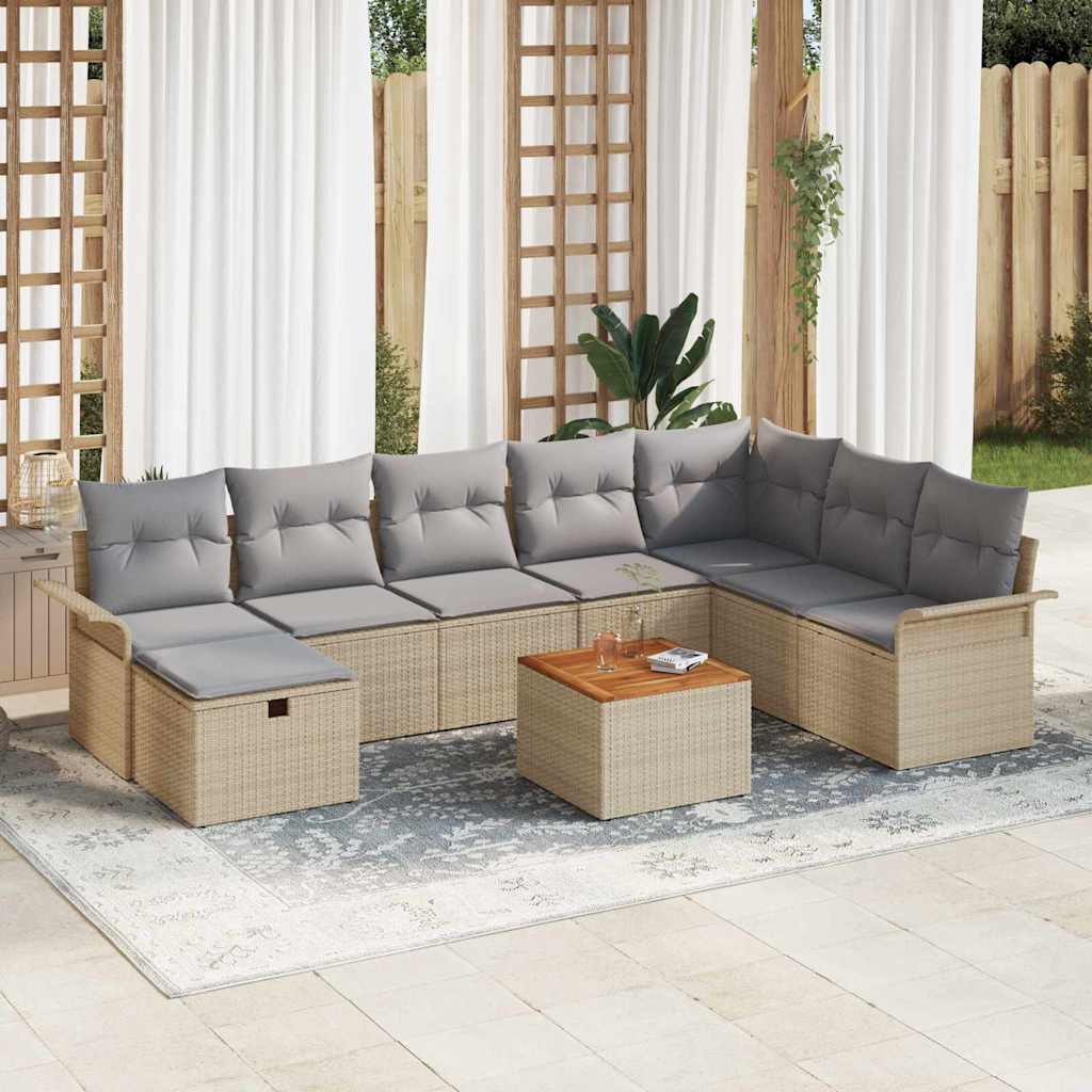 Conjunto de Sofá de Jardim 9 pcs Bege Rattan Sintético