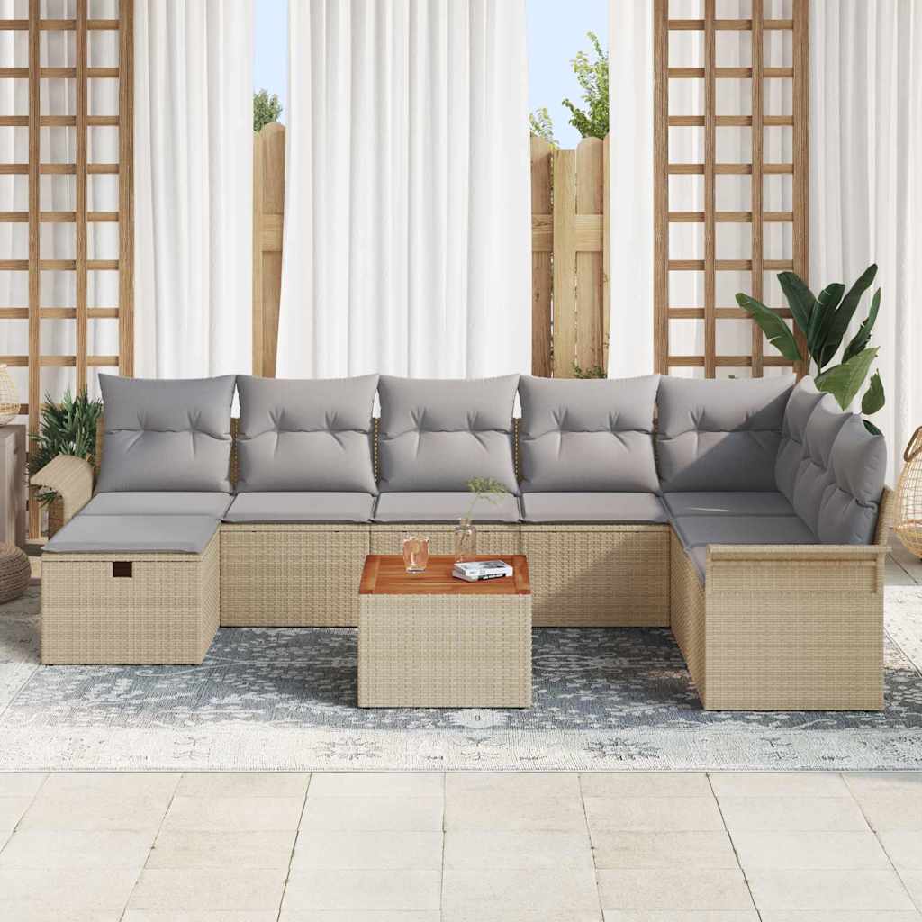Conjunto de Sofá de Jardim 9 pcs Bege Rattan Sintético