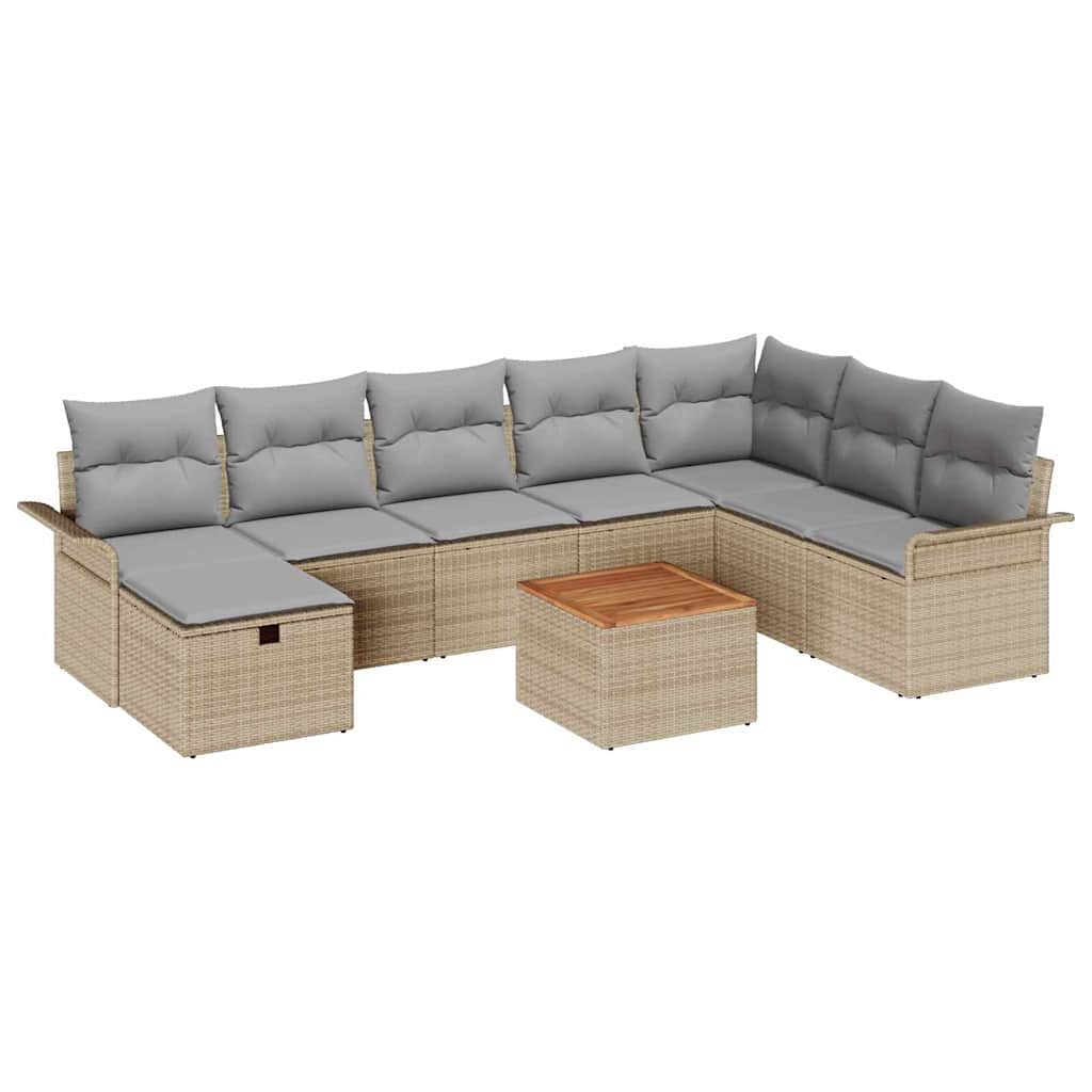 Conjunto de Sofá de Jardim 9 pcs Bege Rattan Sintético