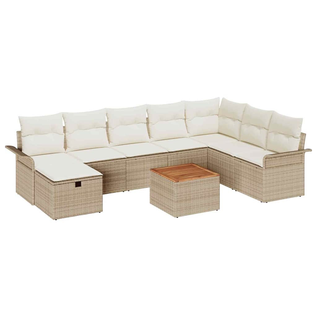 Conjunto de Sofá de Jardim 9 pcs Bege Rattan Sintético