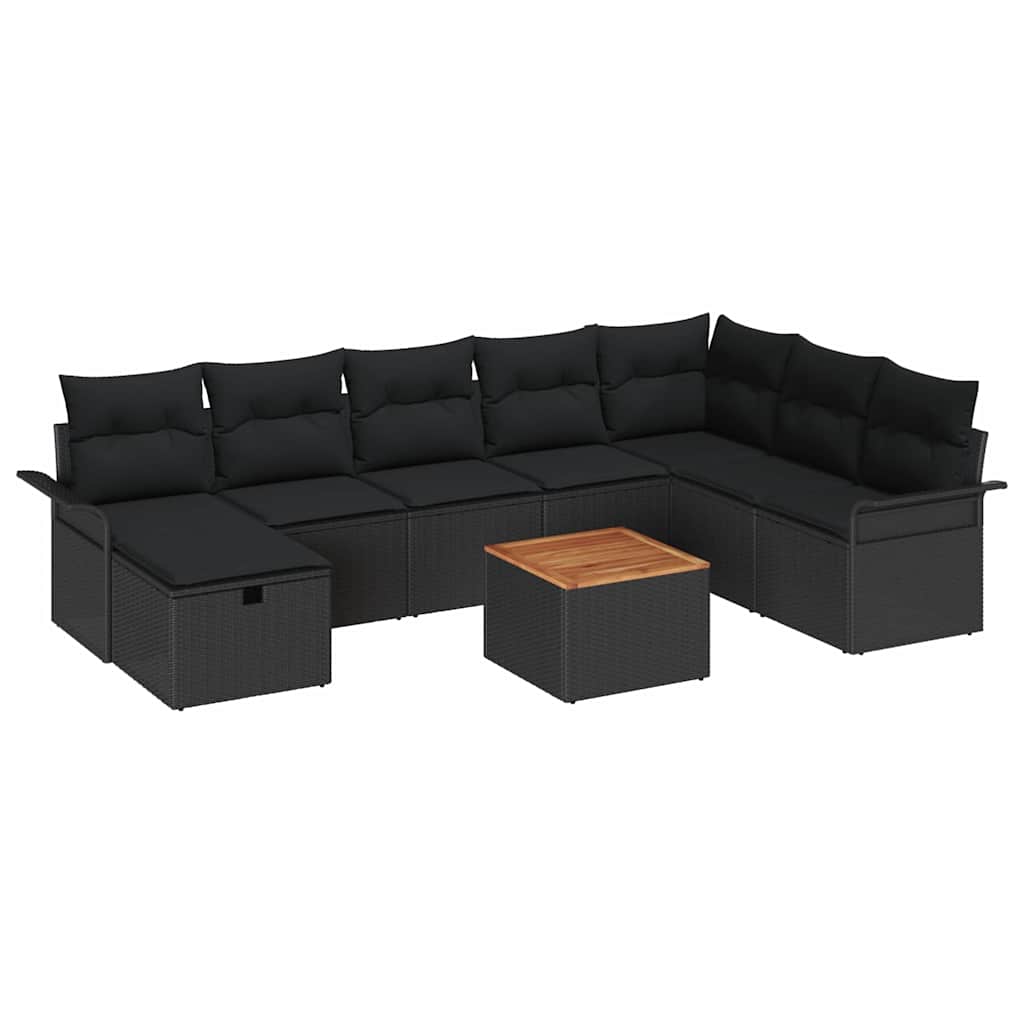 Conjunto de Sofá de Jardim 9 pcs Preto Rattan Sintético