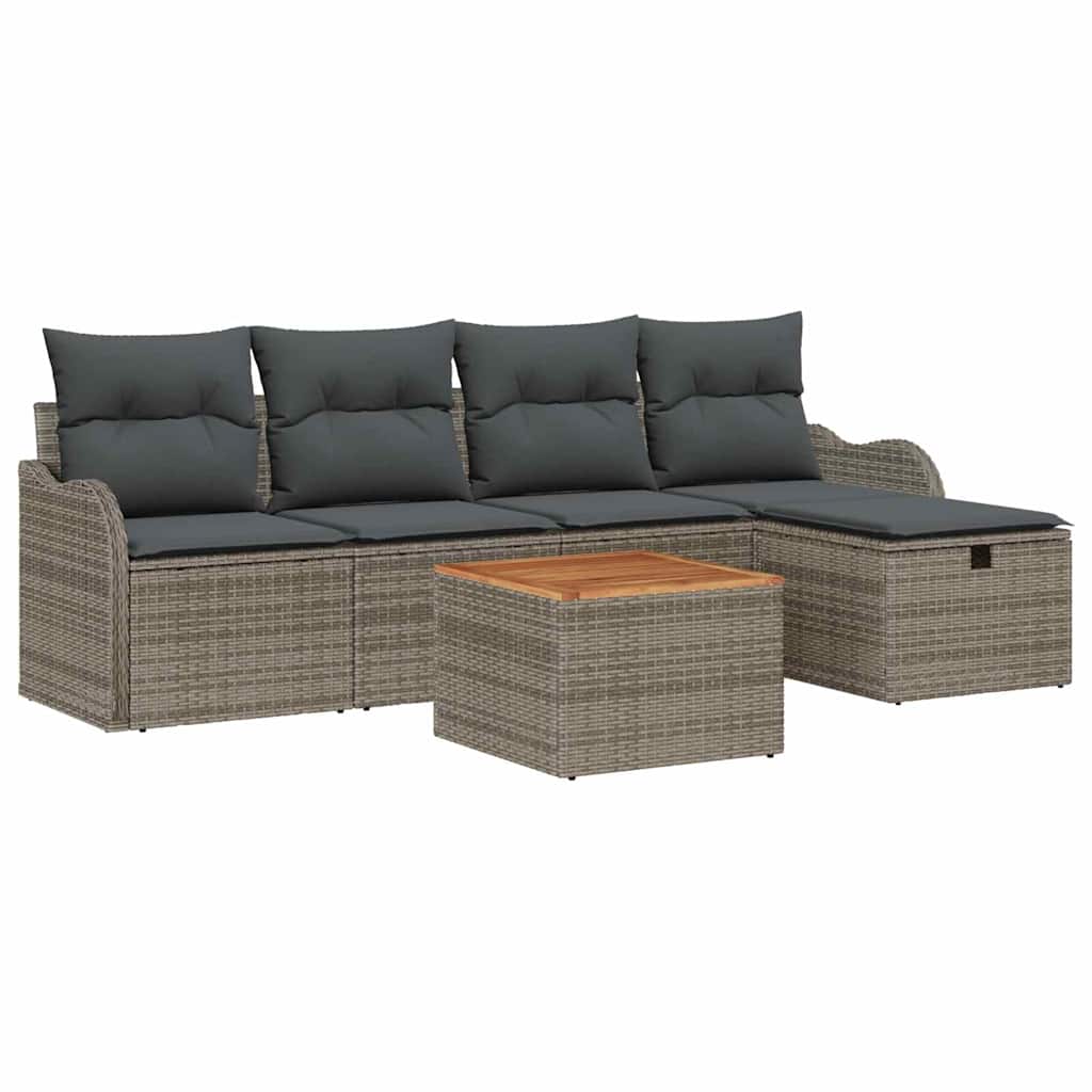 Conjunto de Sofá de Jardim 6 pcs Cinzeto Rattan Sintético