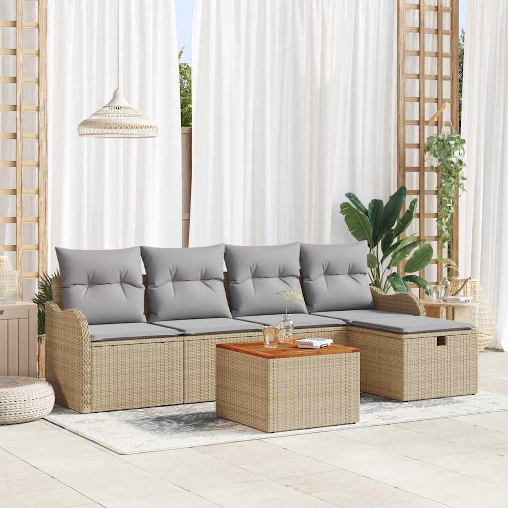 Conjunto de Sofá de Jardim 6 pcs Bege Rattan Sintético
