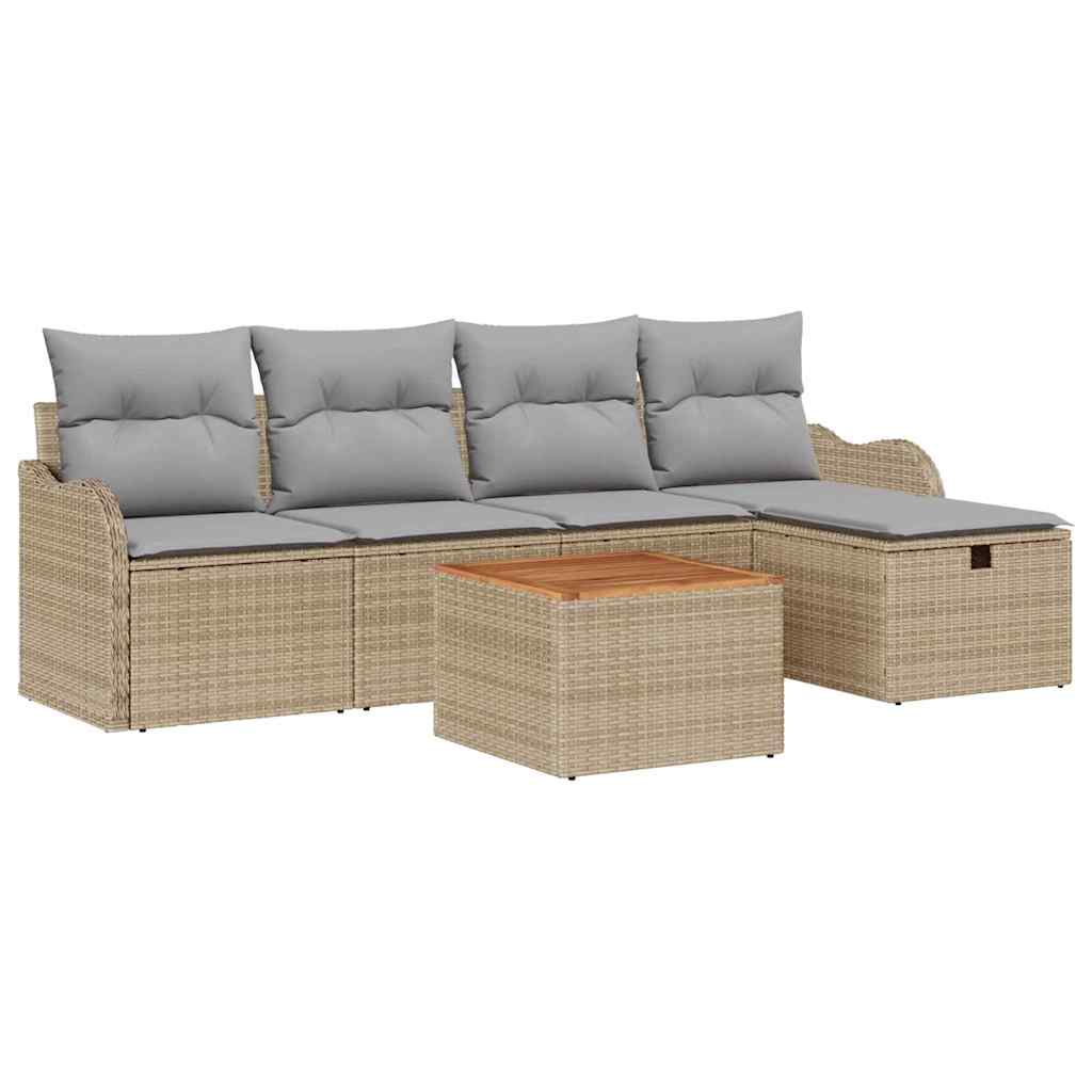 Conjunto de Sofá de Jardim 6 pcs Bege Rattan Sintético