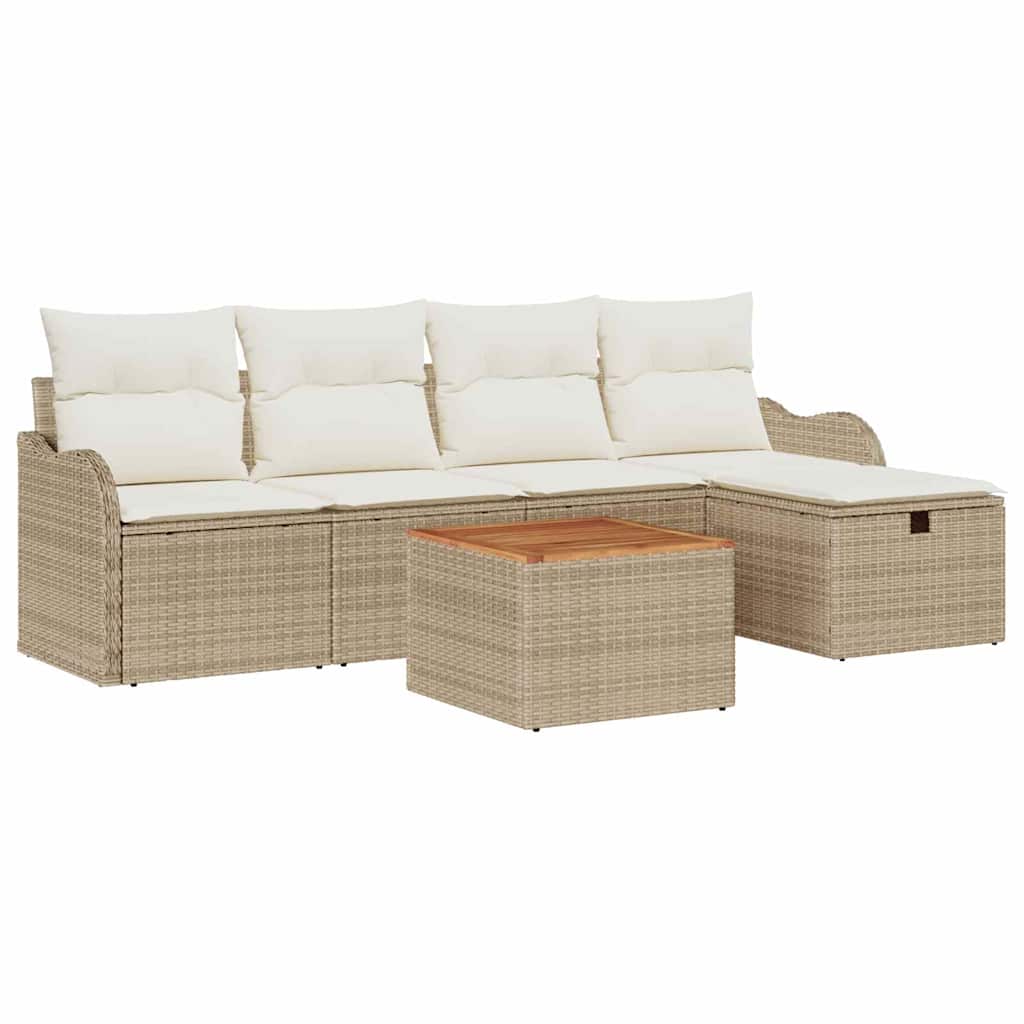 Conjunto de Sofá de Jardim 6 pcs Bege Rattan Sintético