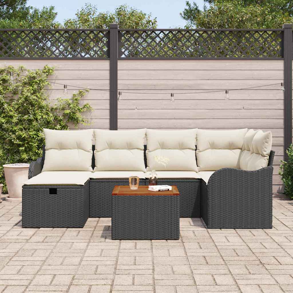 Conjunto de Sofá de Jardim 7 pcs Preto Rattan Sintético