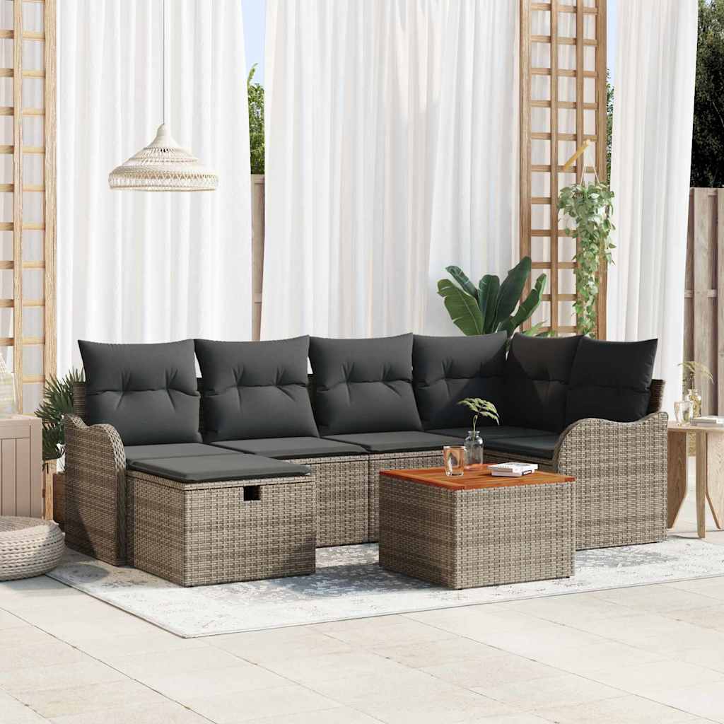 Conjunto de Sofá de Jardim 7 pcs Cinzeto Rattan Sintético
