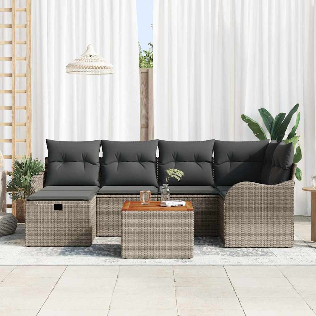 Conjunto de Sofá de Jardim 7 pcs Cinzeto Rattan Sintético