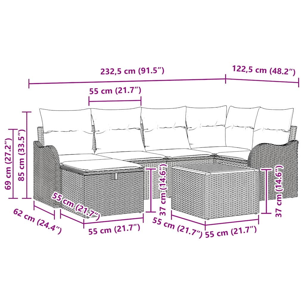 Conjunto de Sofá de Jardim 7 pcs Cinzeto Rattan Sintético