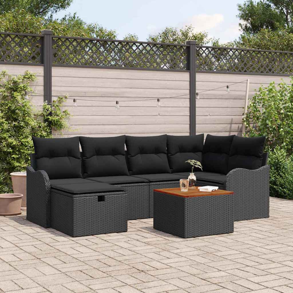 Conjunto de Sofá de Jardim 7 pcs Preto Rattan Sintético