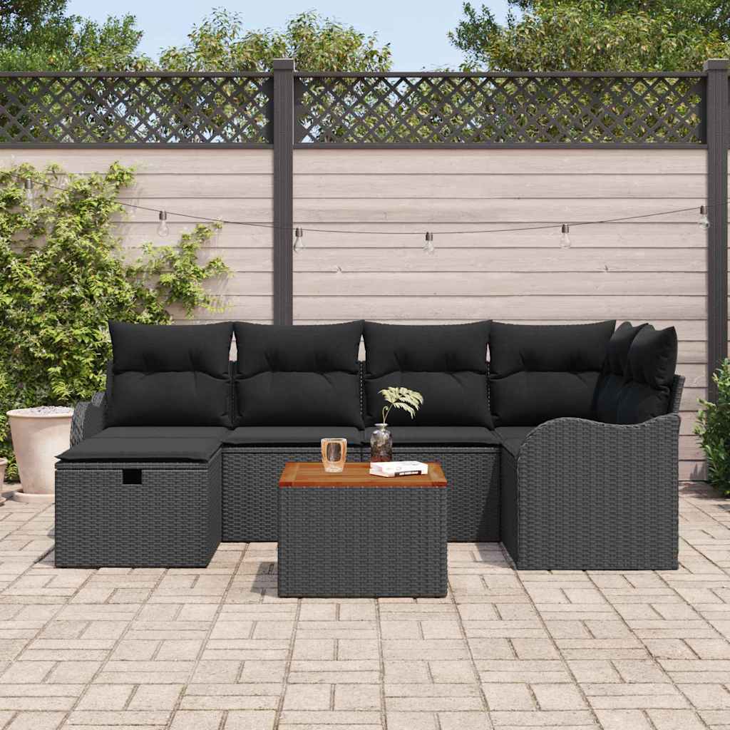 Conjunto de Sofá de Jardim 7 pcs Preto Rattan Sintético