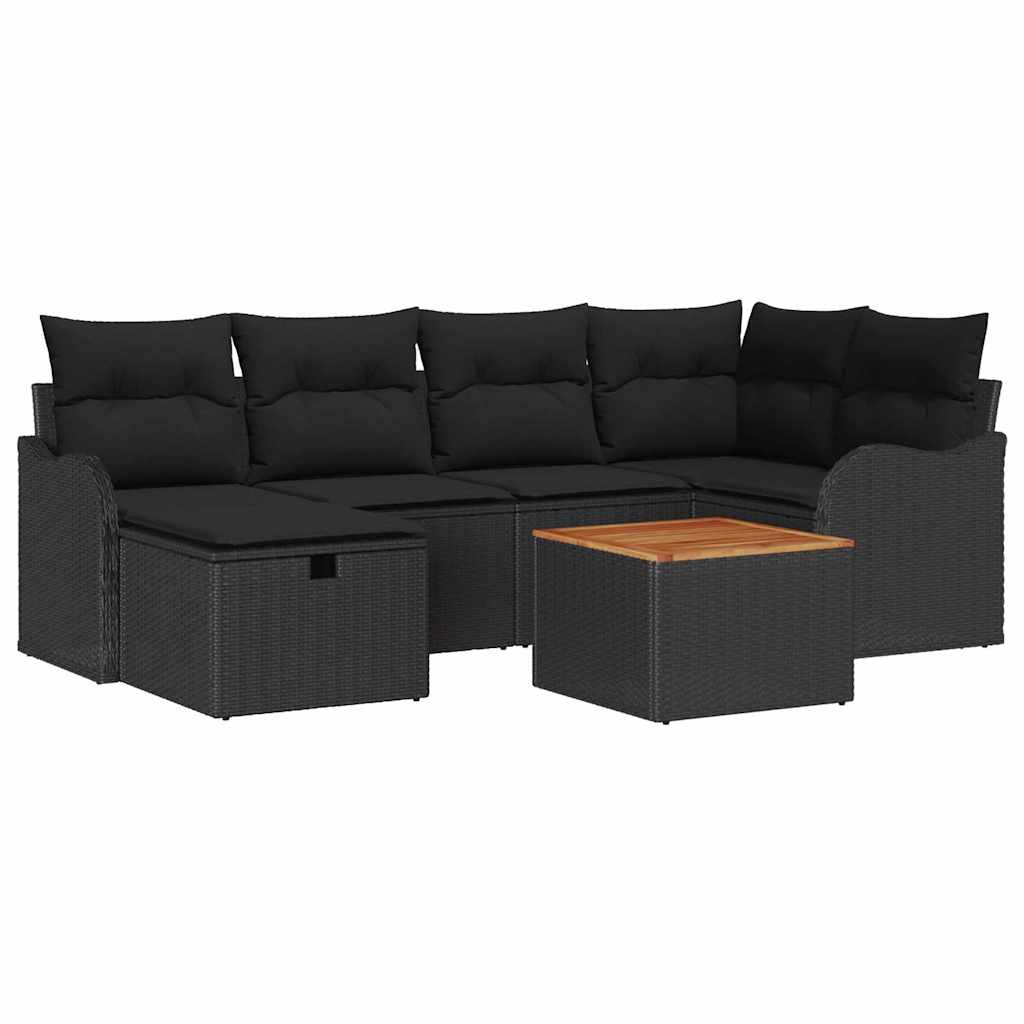 Conjunto de Sofá de Jardim 7 pcs Preto Rattan Sintético