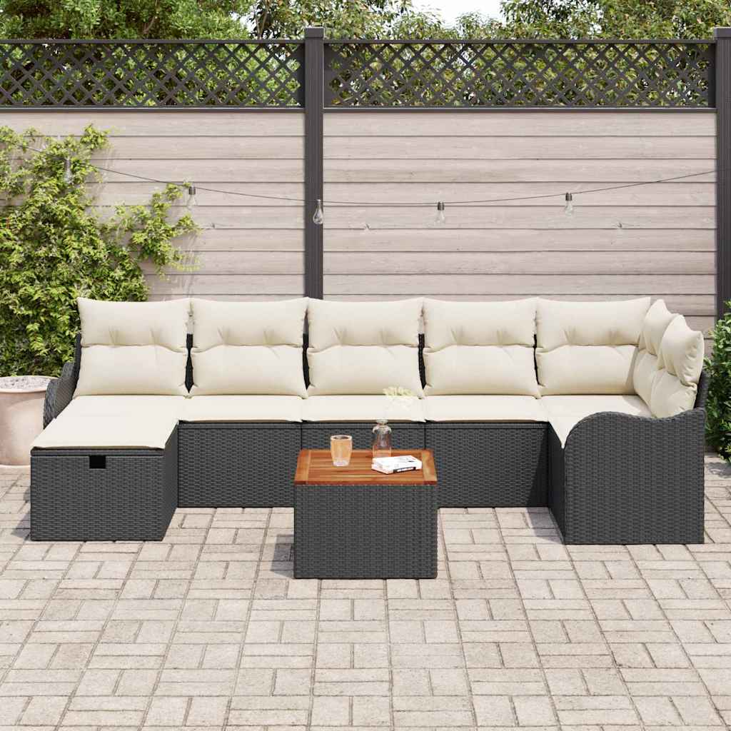 Conjunto de Sofá de Jardim 8 pcs Preto Rattan Sintético