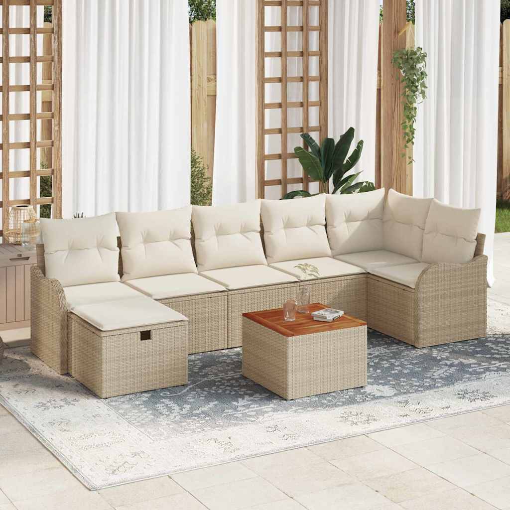 Conjunto de Sofá de Jardim 8 pcs Bege Rattan Sintético