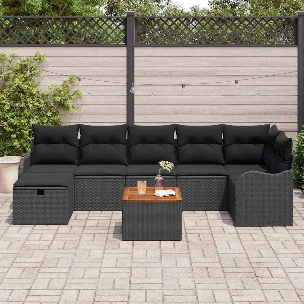 Conjunto de Sofá de Jardim 8 pcs Preto Rattan Sintético