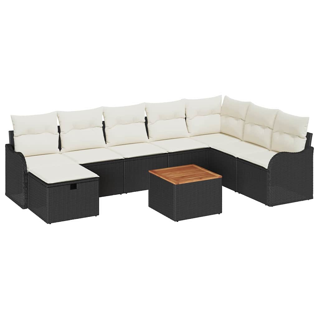 Conjunto de Sofá de Jardim 9 pcs Preto Rattan Sintético