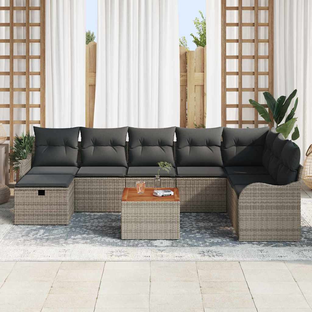 Conjunto de Sofá de Jardim 9 pcs Cinzeto Rattan Sintético
