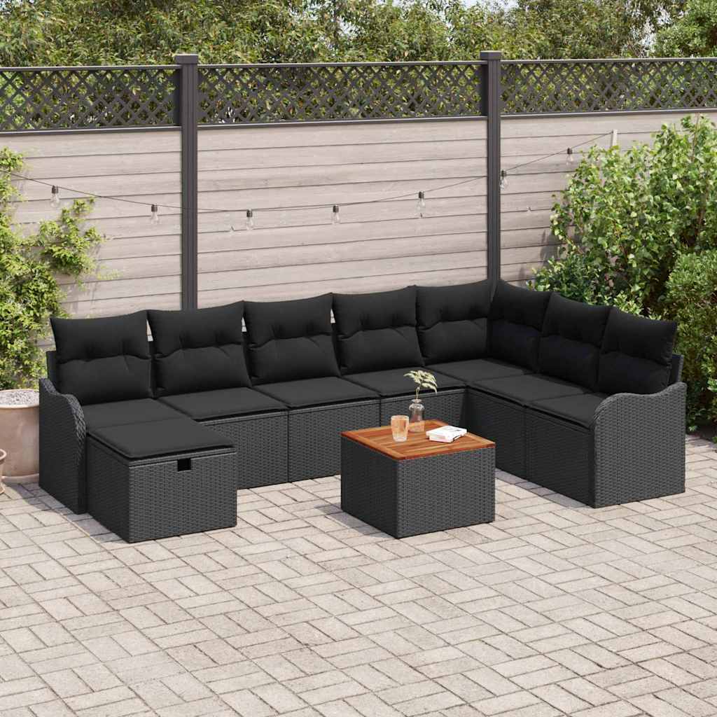 Conjunto de Sofá de Jardim 9 pcs Preto Rattan Sintético