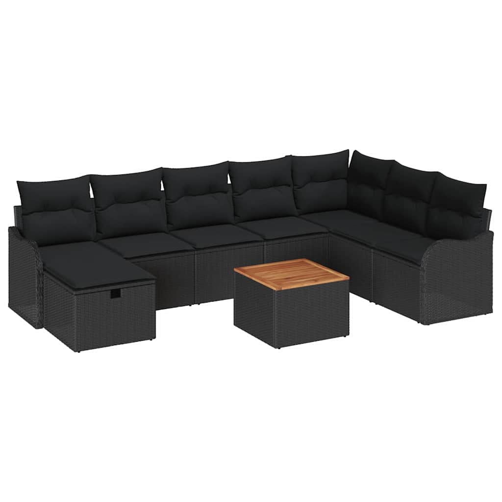 Conjunto de Sofá de Jardim 9 pcs Preto Rattan Sintético