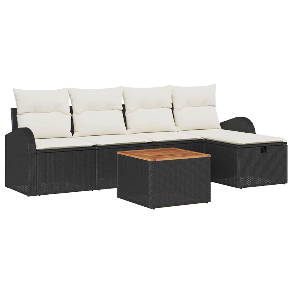 Conjunto de Sofá de Jardim 6 pcs Preto Rattan Sintético