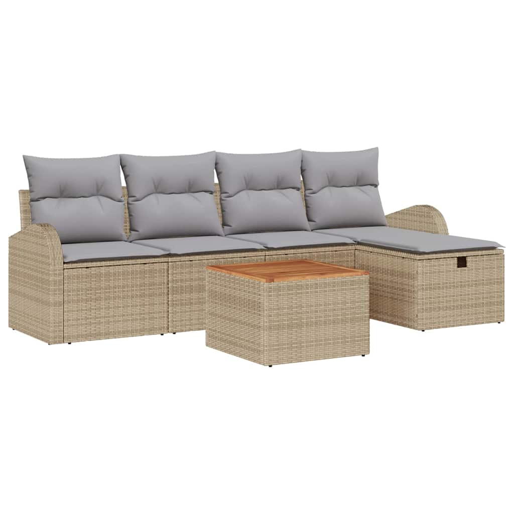 Conjunto de Sofá de Jardim 6 pcs Bege Rattan Sintético