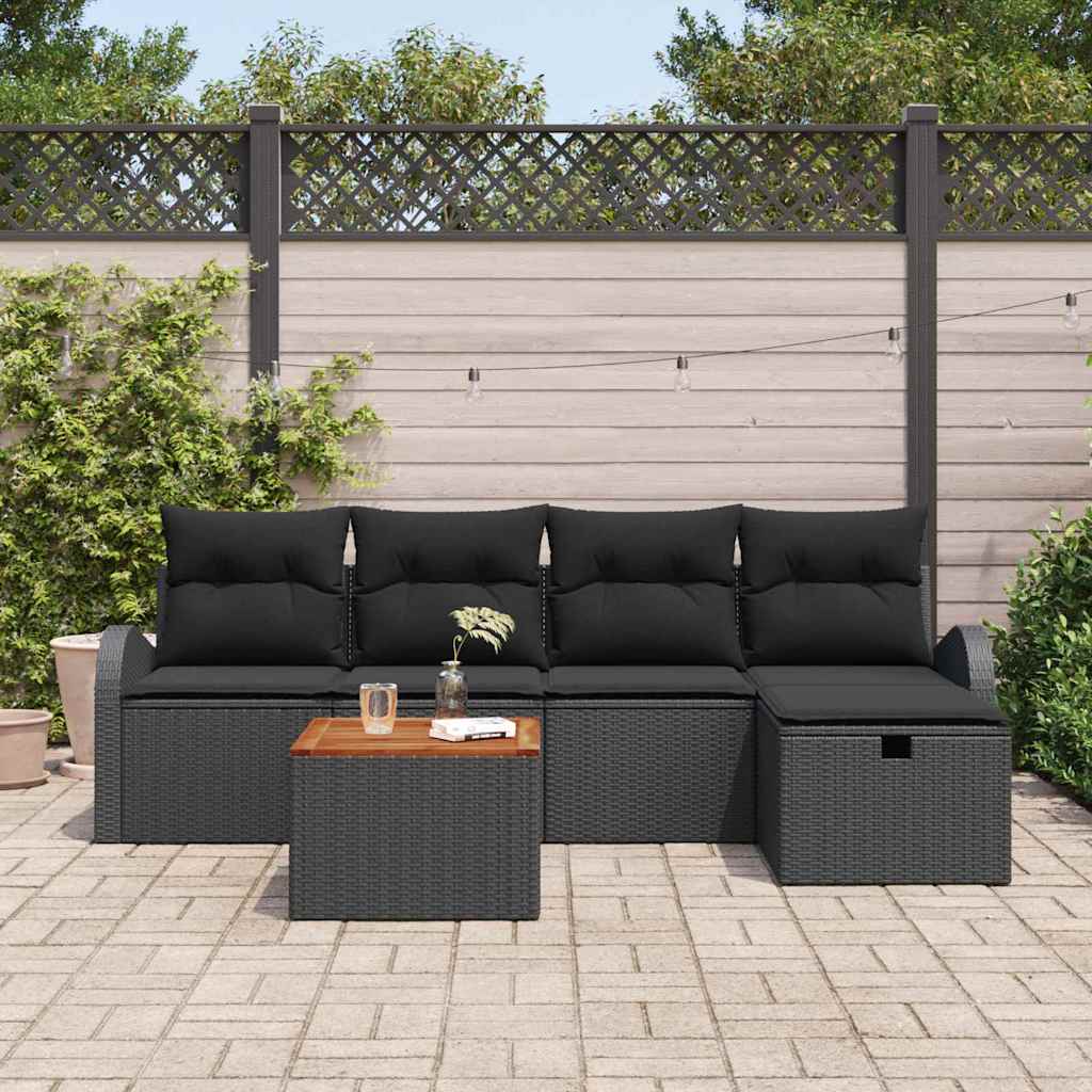 Conjunto de Sofá de Jardim 6 pcs Preto Rattan Sintético