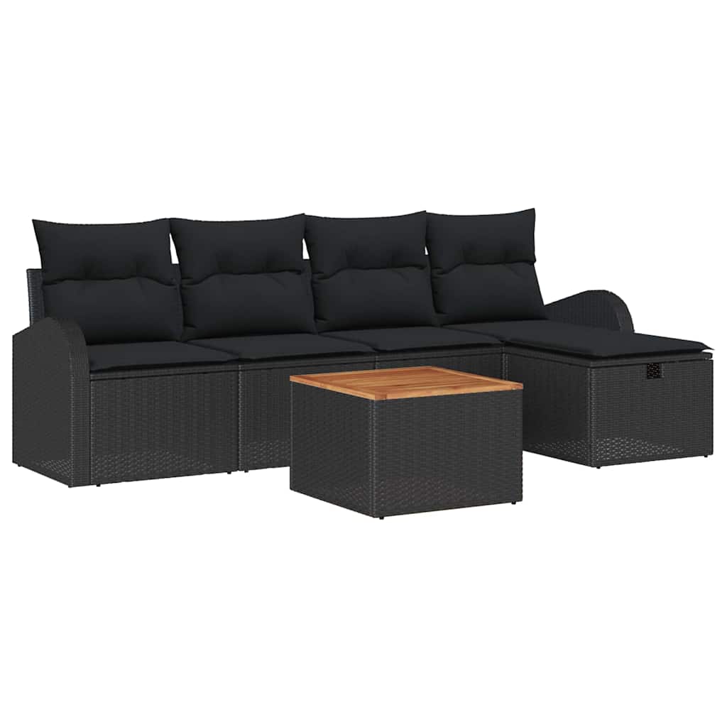 Conjunto de Sofá de Jardim 6 pcs Preto Rattan Sintético