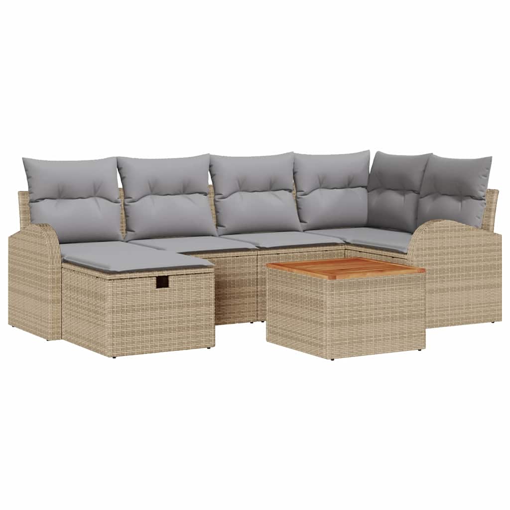 Conjunto de Sofá de Jardim 7 pcs Bege Rattan Sintético