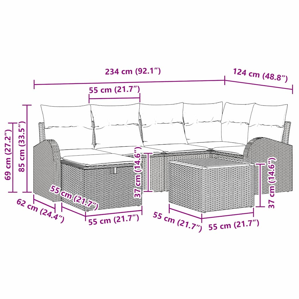 Conjunto de Sofá de Jardim 7 pcs Bege Rattan Sintético