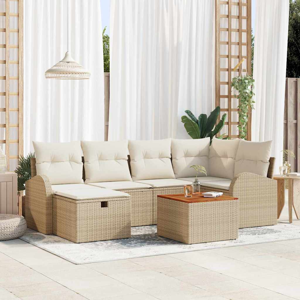 Conjunto de Sofá de Jardim 7 pcs Bege Rattan Sintético
