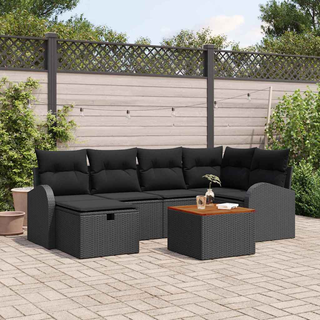 Conjunto de Sofá de Jardim 7 pcs Preto Rattan Sintético