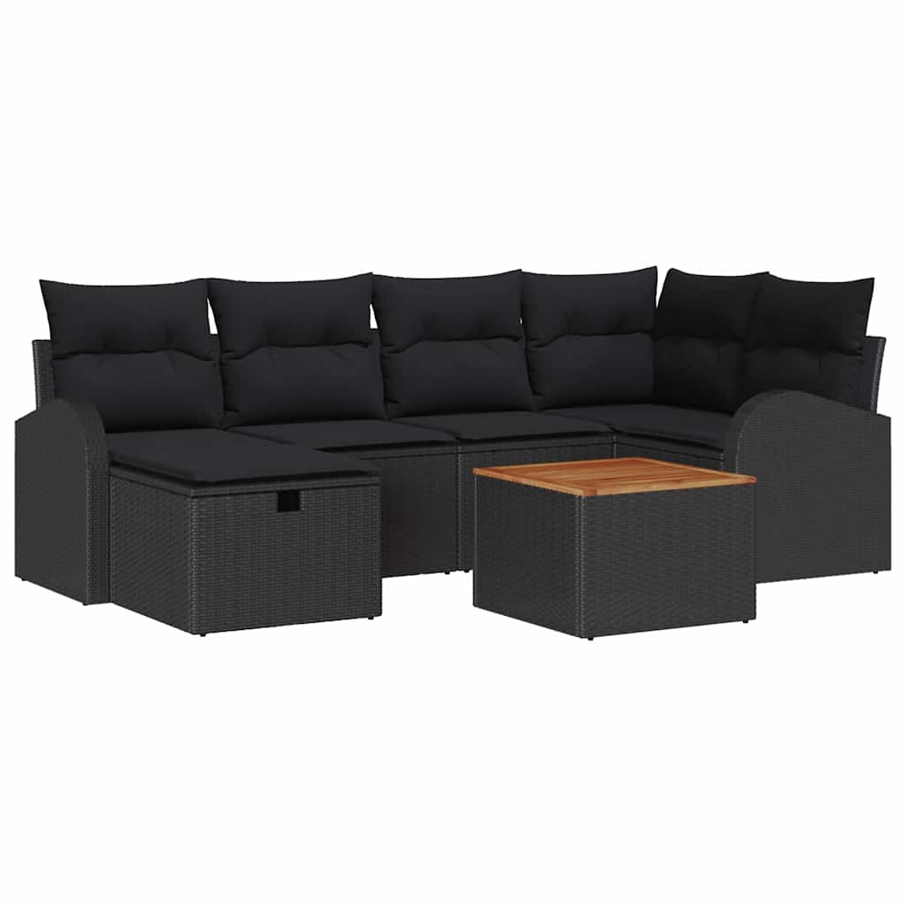 Conjunto de Sofá de Jardim 7 pcs Preto Rattan Sintético