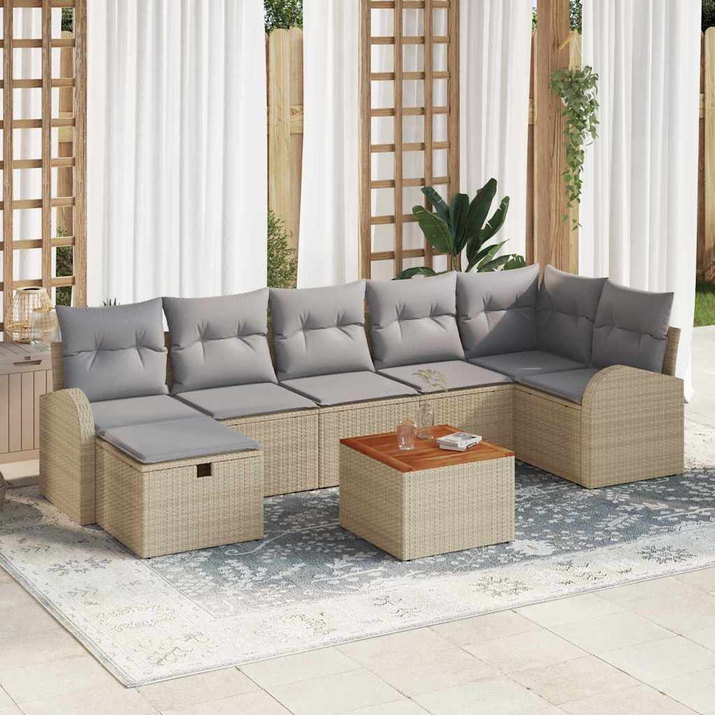Conjunto de Sofá de Jardim 8 pcs Bege Rattan Sintético
