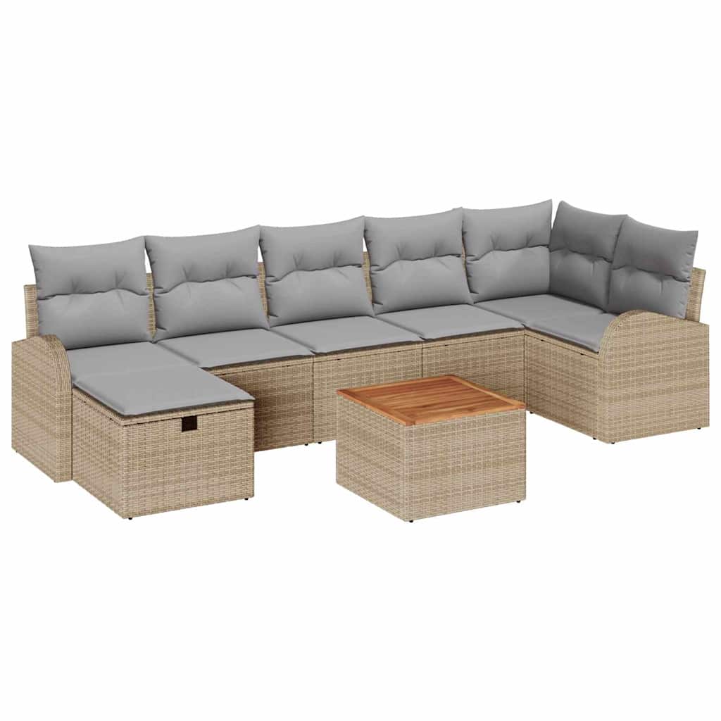Conjunto de Sofá de Jardim 8 pcs Bege Rattan Sintético