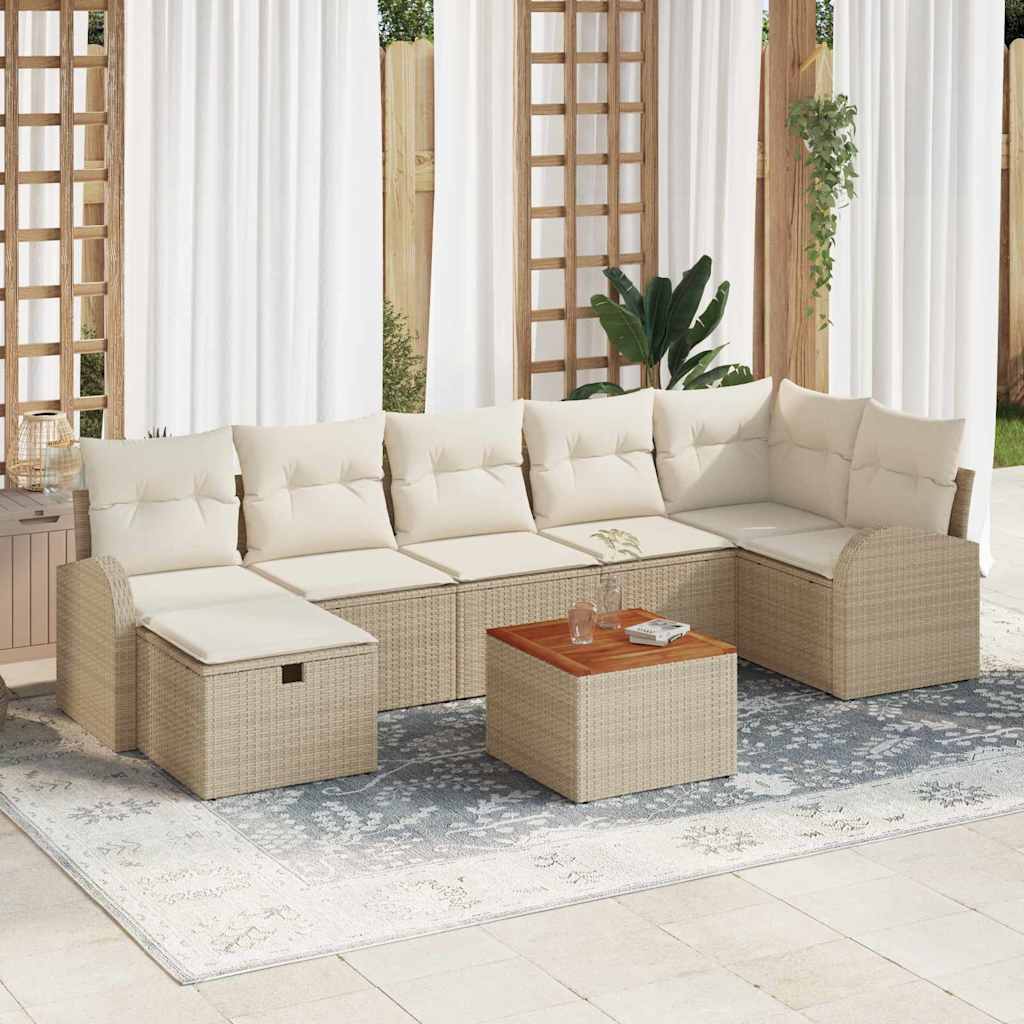 Conjunto de Sofá de Jardim 8 pcs Bege Rattan Sintético
