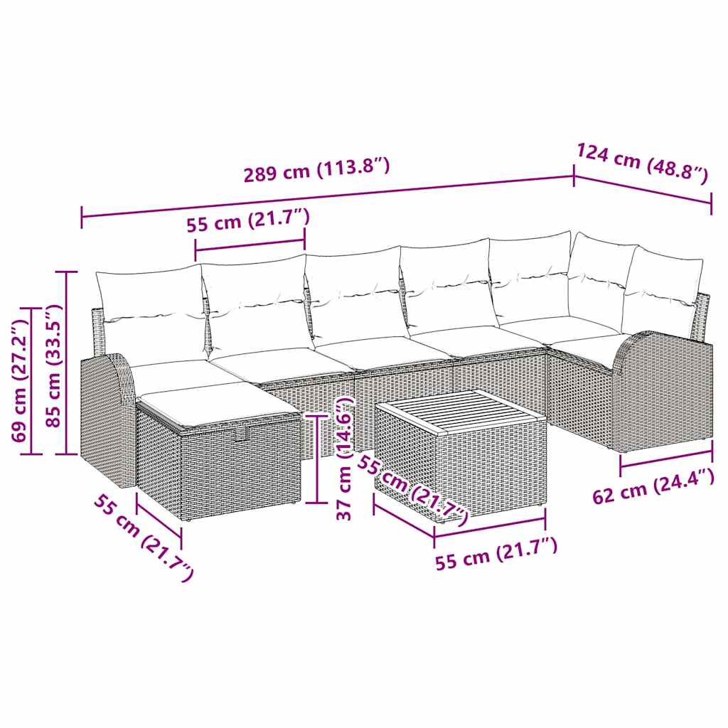 Conjunto de Sofá de Jardim 8 pcs Bege Rattan Sintético
