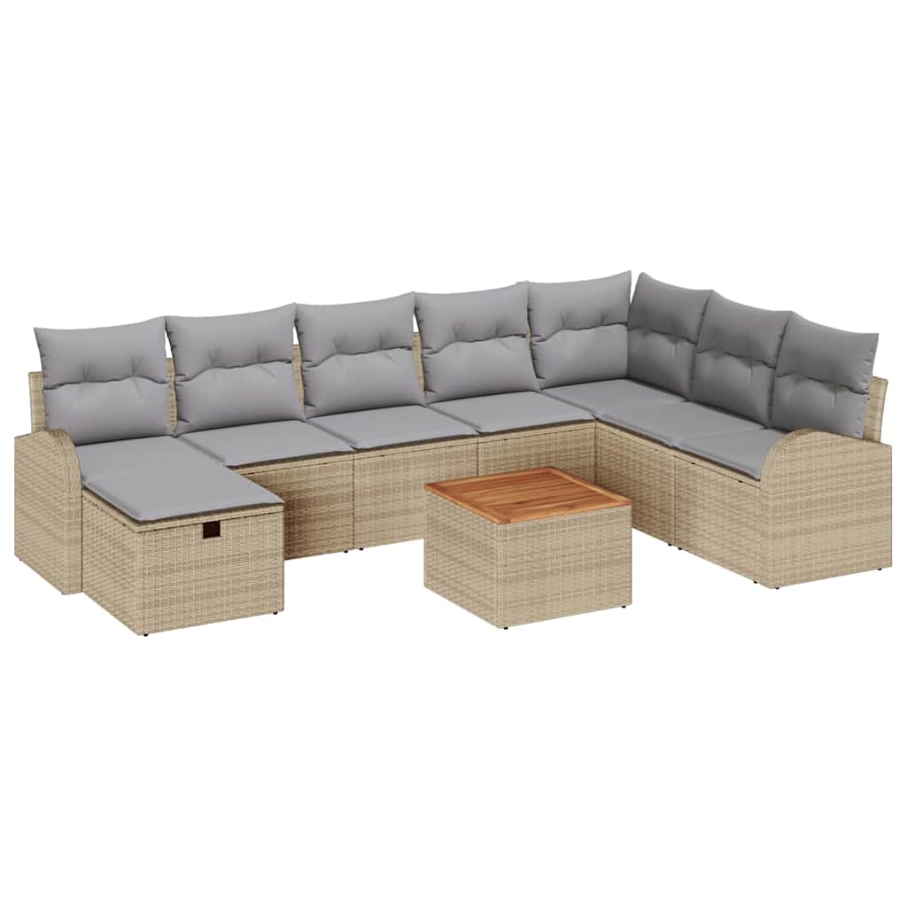 Conjunto de Sofá de Jardim 9 pcs Bege Rattan Sintético