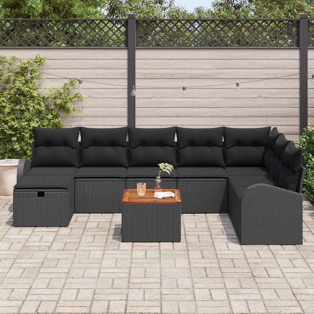 Conjunto de Sofá de Jardim 9 pcs Preto Rattan Sintético