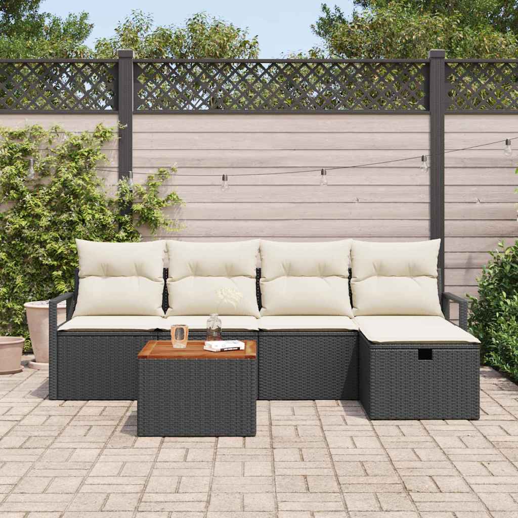 Conjunto de Sofá de Jardim 6 pcs Preto Rattan Sintético