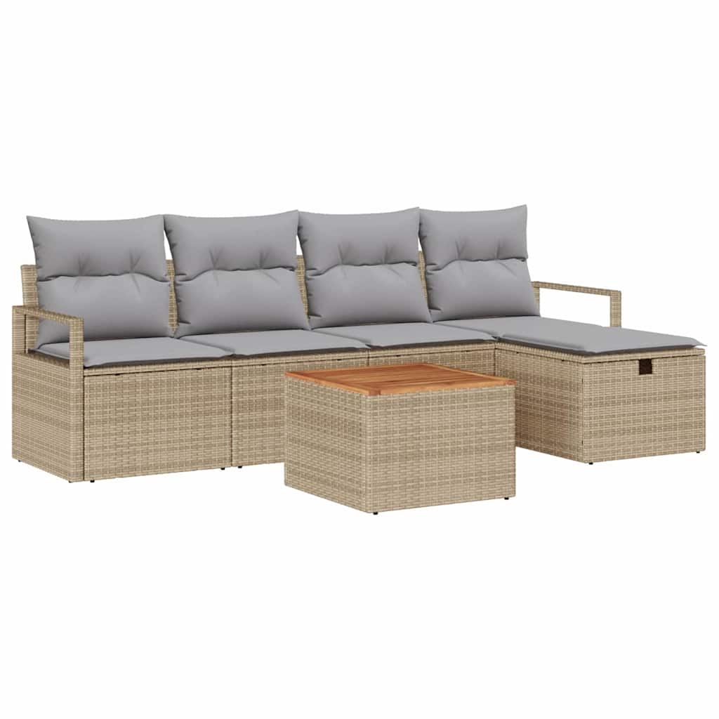 Conjunto de Sofá de Jardim 6 pcs Bege Rattan Sintético
